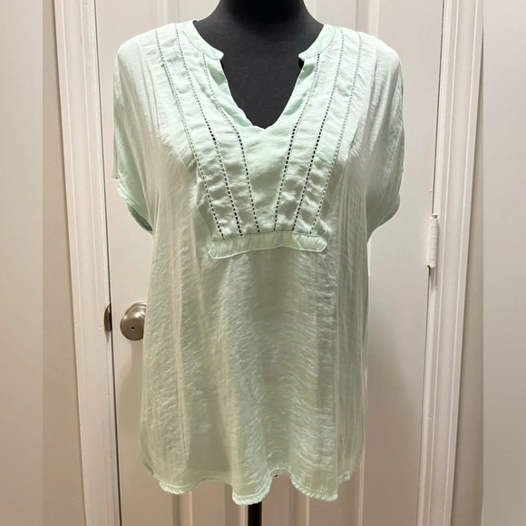 Anthropologie Dolan Left Coast Moreira Mixed Media Top Cap Sleeve Mint Green - Picture 1 of 4